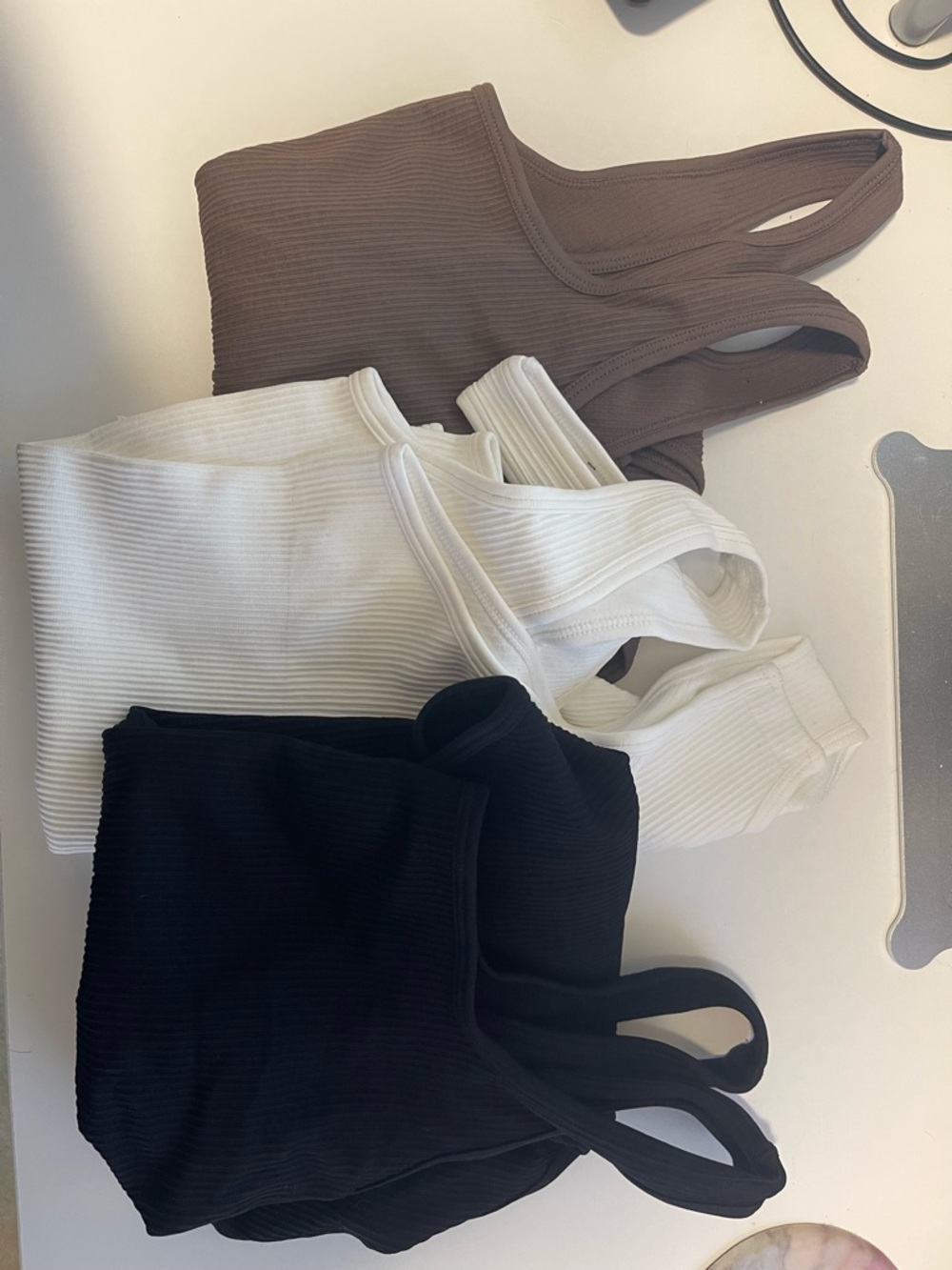 Ribbed Body Suit Trio - Black, White, Brown